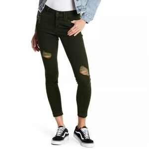 Articles of Society Dark Forest Green Distressed Raw Hem Skinny Ankle Jeans 30